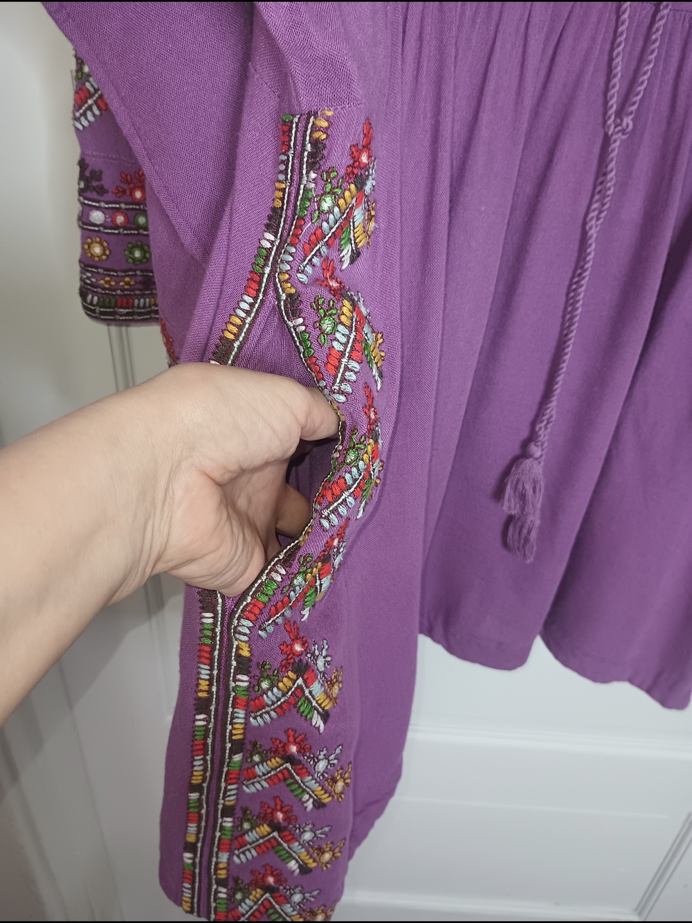 Free People Starlight Mini Dress Purple Balochi Embroidery Boho Tassel Pockets S - Picture 12 of 13